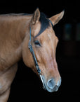 Western Single Ear headstall with brass and blue accents