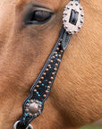 Western Single Ear headstall with brass and blue accents